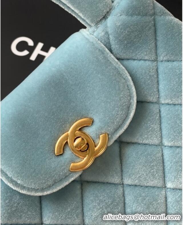 Best Price Chanel Velvet Mini Kelly Shopping Bag AS4416 Light Blue 2025