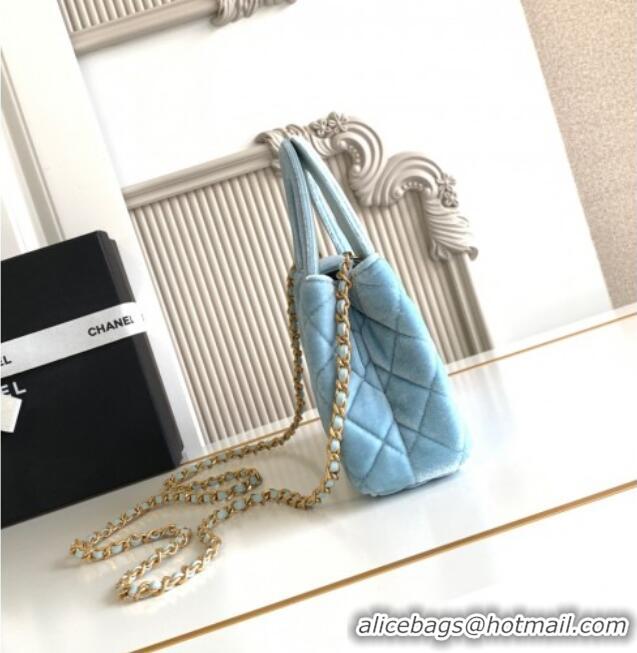 Best Price Chanel Velvet Mini Kelly Shopping Bag AS4416 Light Blue 2025