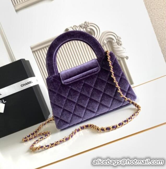 Spot Bulk Chanel Velvet Mini Kelly Shopping Bag AS4416 Purple 2025
