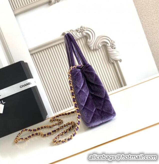 Spot Bulk Chanel Velvet Mini Kelly Shopping Bag AS4416 Purple 2025