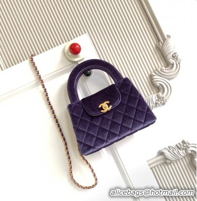 Spot Bulk Chanel Velvet Mini Kelly Shopping Bag AS4416 Purple 2025