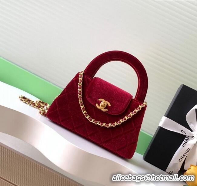 Modern Classic Chanel Velvet Mini Kelly Shopping Bag AS4416 Red 2025
