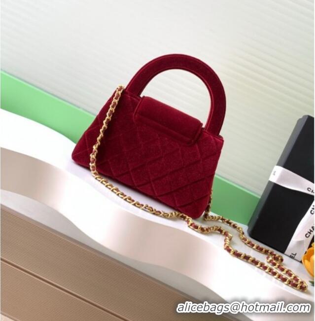 Modern Classic Chanel Velvet Mini Kelly Shopping Bag AS4416 Red 2025