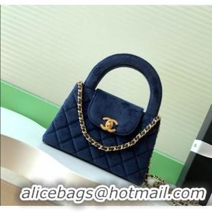 Buy Grade Chanel Velvet Mini Kelly Shopping Bag AS4416 Dark Blue 2025