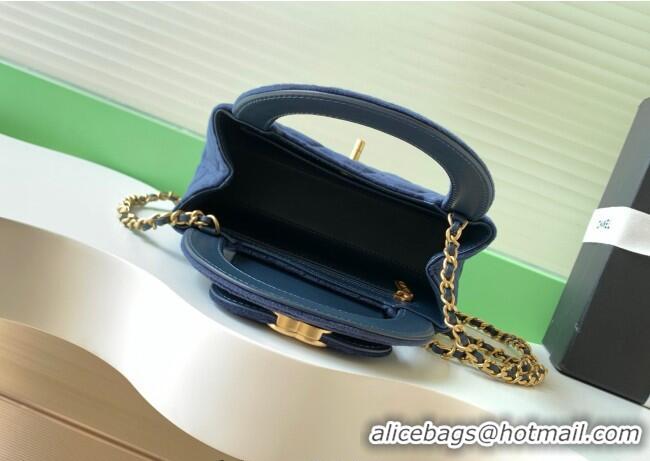 Buy Grade Chanel Velvet Mini Kelly Shopping Bag AS4416 Dark Blue 2025