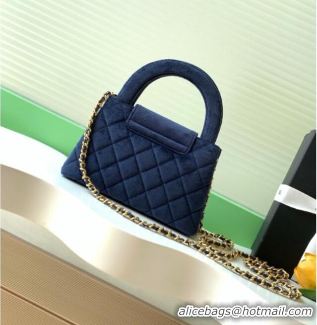 Buy Grade Chanel Velvet Mini Kelly Shopping Bag AS4416 Dark Blue 2025
