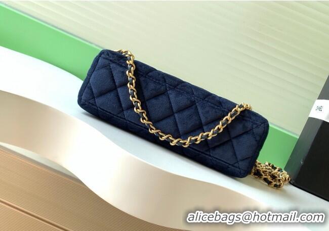 Buy Grade Chanel Velvet Mini Kelly Shopping Bag AS4416 Dark Blue 2025