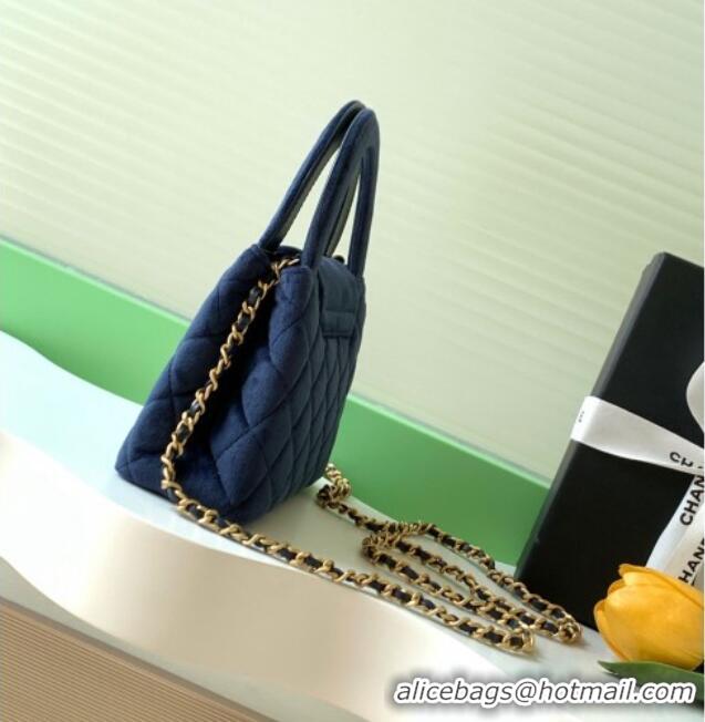 Buy Grade Chanel Velvet Mini Kelly Shopping Bag AS4416 Dark Blue 2025