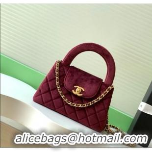 High Quality Chanel Velvet Mini Kelly Shopping Bag AS4416 Dark Red 2025