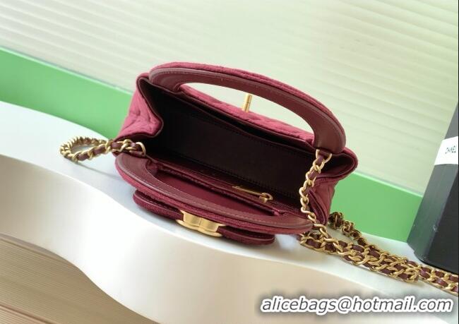 High Quality Chanel Velvet Mini Kelly Shopping Bag AS4416 Dark Red 2025