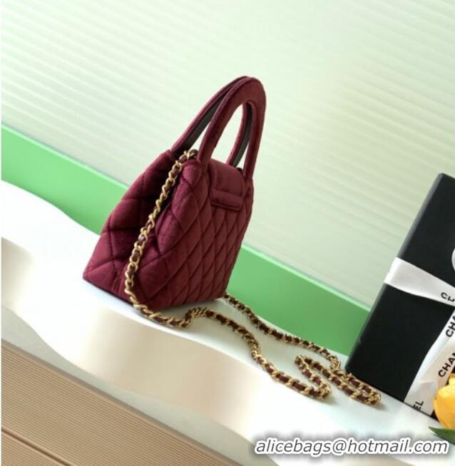 High Quality Chanel Velvet Mini Kelly Shopping Bag AS4416 Dark Red 2025
