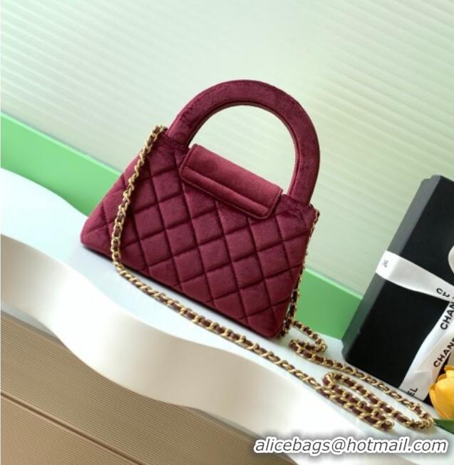 High Quality Chanel Velvet Mini Kelly Shopping Bag AS4416 Dark Red 2025