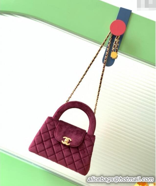 High Quality Chanel Velvet Mini Kelly Shopping Bag AS4416 Dark Red 2025