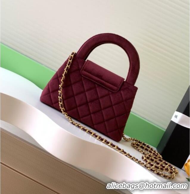 Top Quality Chanel Velvet Mini Kelly Shopping Bag AS4416 Dark Burgundy 2025