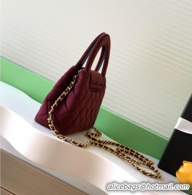 Top Quality Chanel Velvet Mini Kelly Shopping Bag AS4416 Dark Burgundy 2025