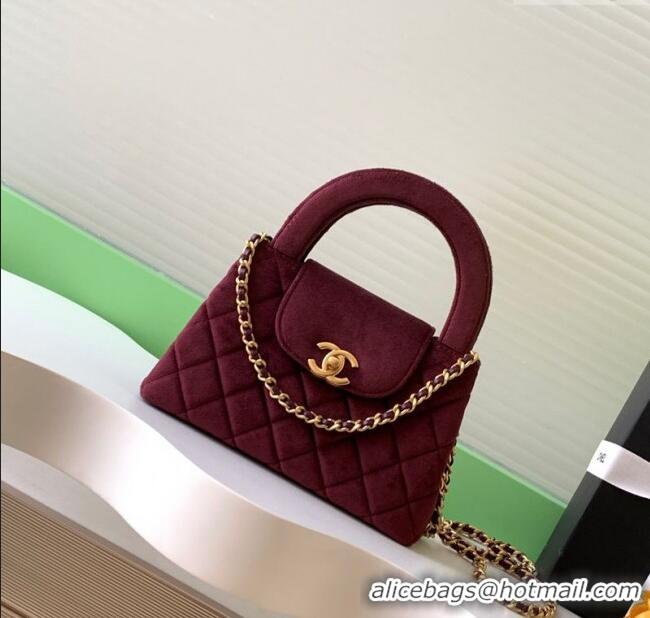 Top Quality Chanel Velvet Mini Kelly Shopping Bag AS4416 Dark Burgundy 2025