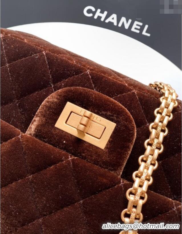 Original Cheap Chanel Velvet Mini 2.55 Flap Handbag AS0874 Coffee Brown 2025