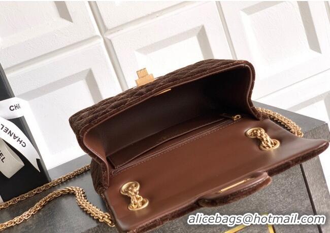 Original Cheap Chanel Velvet Mini 2.55 Flap Handbag AS0874 Coffee Brown 2025