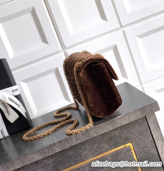 Original Cheap Chanel Velvet Mini 2.55 Flap Handbag AS0874 Coffee Brown 2025