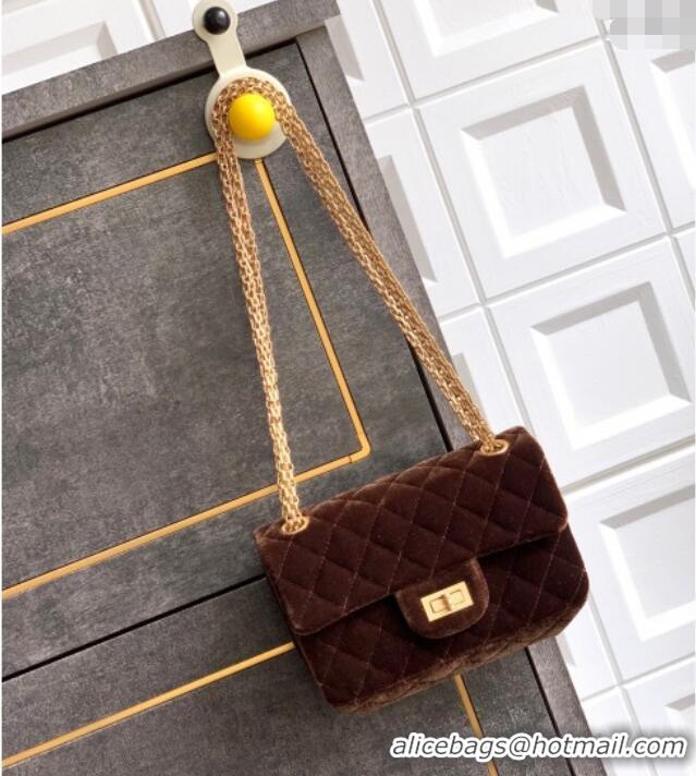 Original Cheap Chanel Velvet Mini 2.55 Flap Handbag AS0874 Coffee Brown 2025