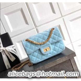 Best Quality Chanel Velvet Mini 2.55 Flap Handbag AS0874 Ice Blue 2025