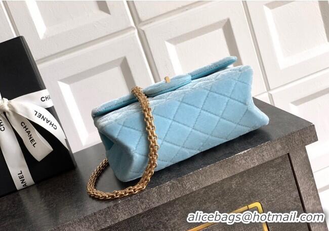 Best Quality Chanel Velvet Mini 2.55 Flap Handbag AS0874 Ice Blue 2025