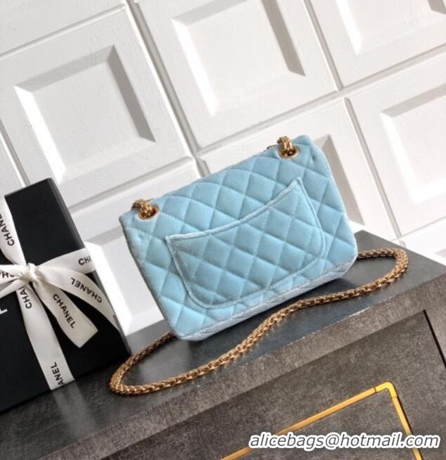 Best Quality Chanel Velvet Mini 2.55 Flap Handbag AS0874 Ice Blue 2025