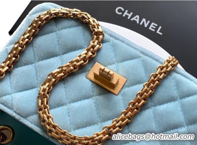 Best Quality Chanel Velvet Mini 2.55 Flap Handbag AS0874 Ice Blue 2025