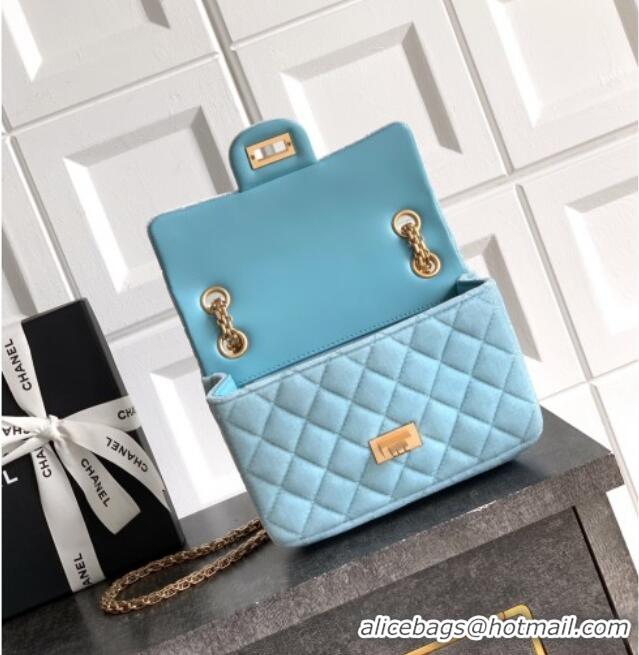 Best Quality Chanel Velvet Mini 2.55 Flap Handbag AS0874 Ice Blue 2025