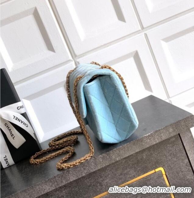 Best Quality Chanel Velvet Mini 2.55 Flap Handbag AS0874 Ice Blue 2025