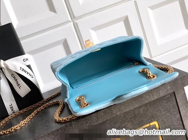 Best Quality Chanel Velvet Mini 2.55 Flap Handbag AS0874 Ice Blue 2025