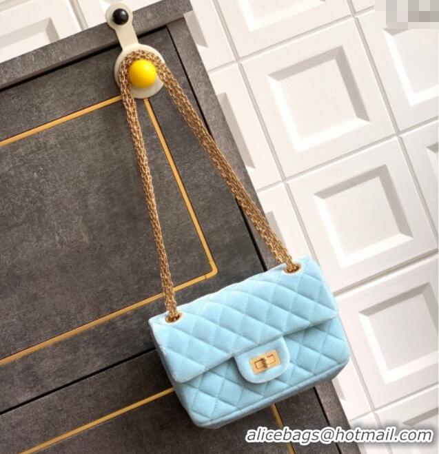 Best Quality Chanel Velvet Mini 2.55 Flap Handbag AS0874 Ice Blue 2025