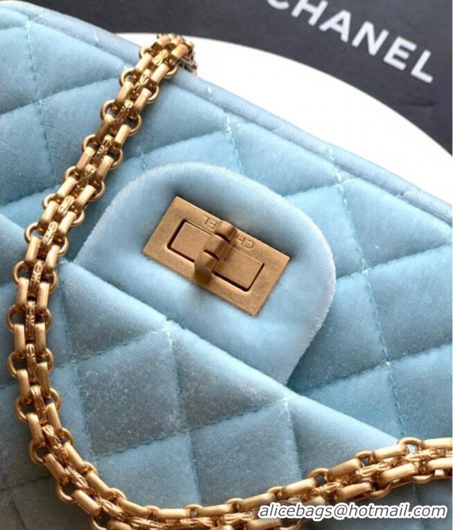 Best Quality Chanel Velvet Mini 2.55 Flap Handbag AS0874 Ice Blue 2025