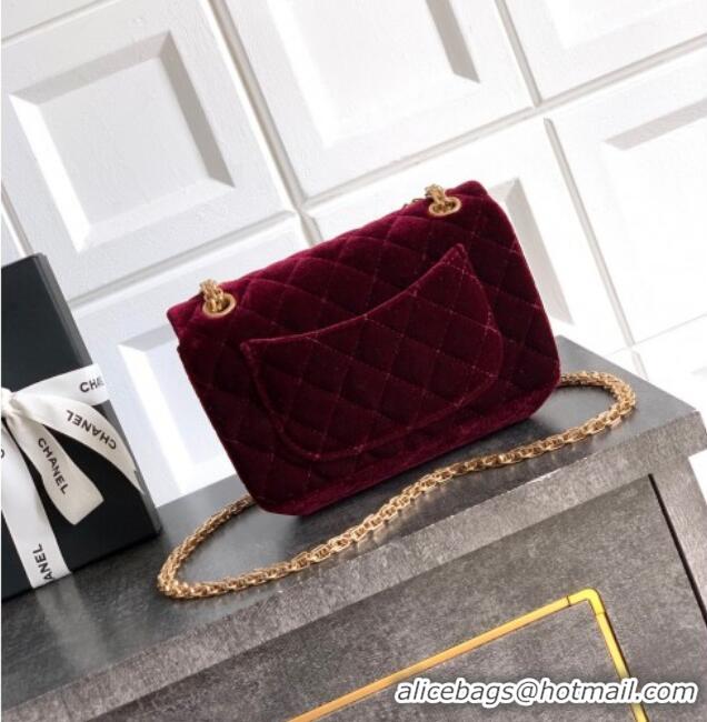 Modern Classic Chanel Velvet Mini 2.55 Flap Handbag AS0874 Burgundy 2025