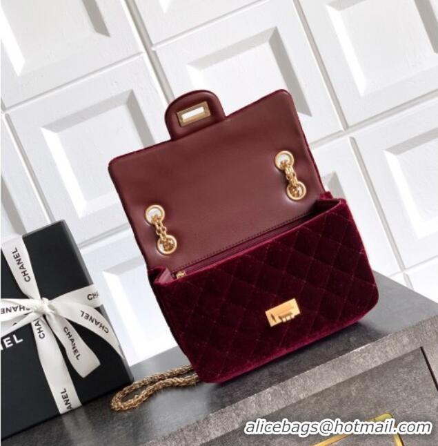 Modern Classic Chanel Velvet Mini 2.55 Flap Handbag AS0874 Burgundy 2025