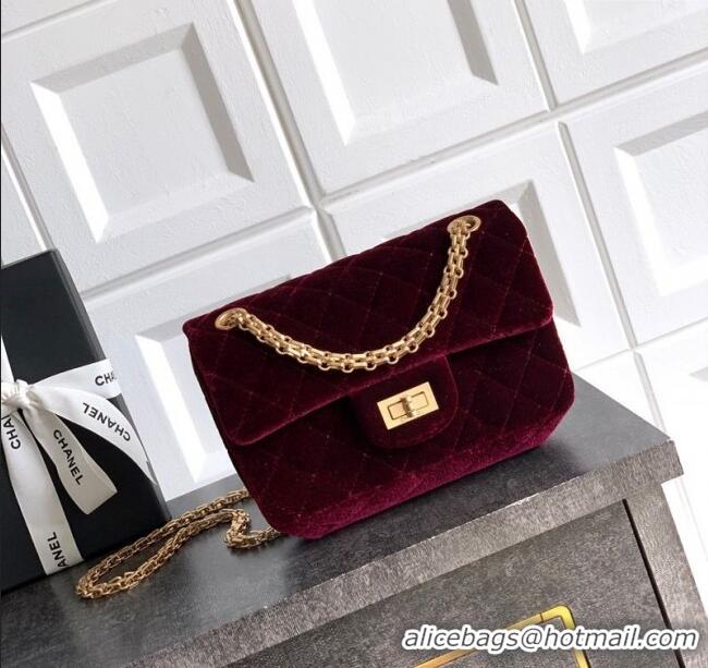 Modern Classic Chanel Velvet Mini 2.55 Flap Handbag AS0874 Burgundy 2025