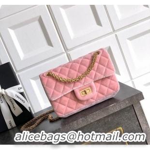 Top Quality Chanel Velvet Mini 2.55 Flap Handbag AS0874 Light Pink 2025