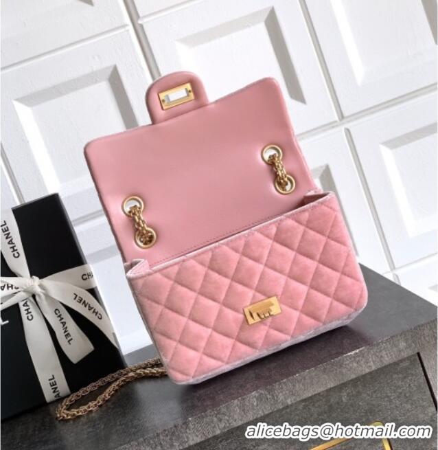 Top Quality Chanel Velvet Mini 2.55 Flap Handbag AS0874 Light Pink 2025