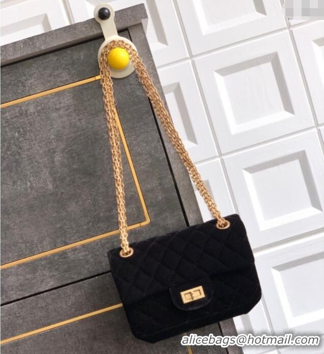 New Product Chanel Velvet Mini 2.55 Flap Handbag AS0874 Black 2025