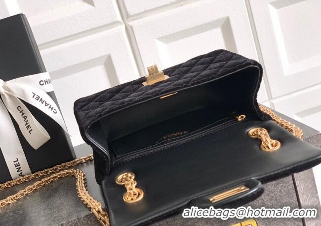 New Product Chanel Velvet Mini 2.55 Flap Handbag AS0874 Black 2025