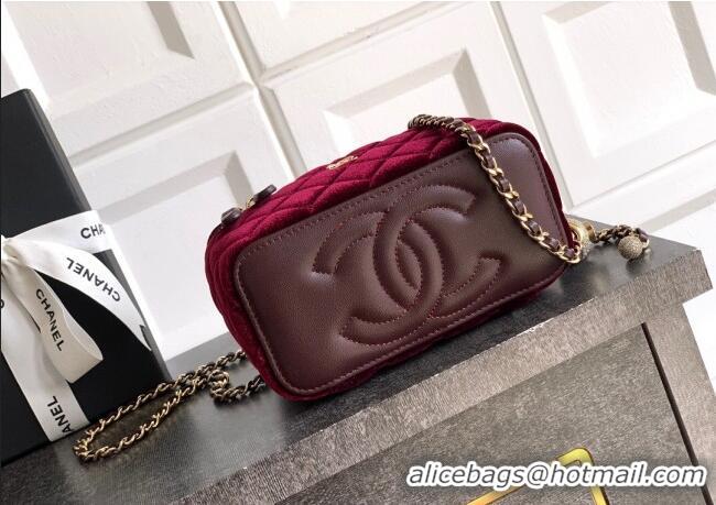 New Luxury Chanel Velvet Vanity Case with Chain and Strass Ball CH101007 Burgundy 2025