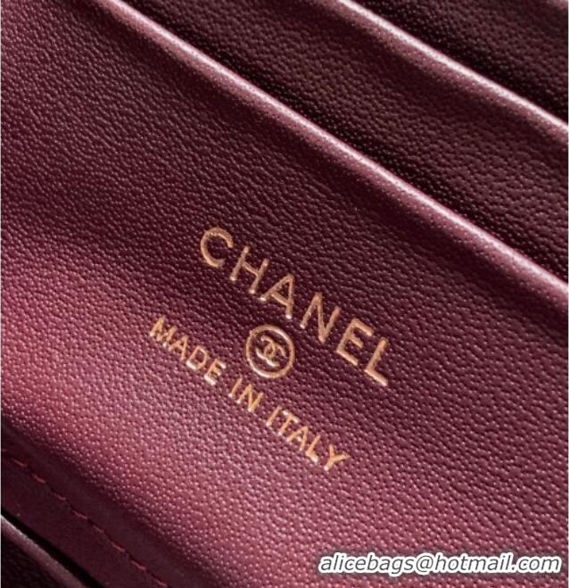 New Luxury Chanel Velvet Vanity Case with Chain and Strass Ball CH101007 Burgundy 2025