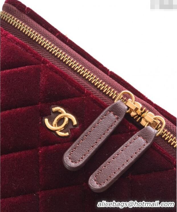 New Luxury Chanel Velvet Vanity Case with Chain and Strass Ball CH101007 Burgundy 2025