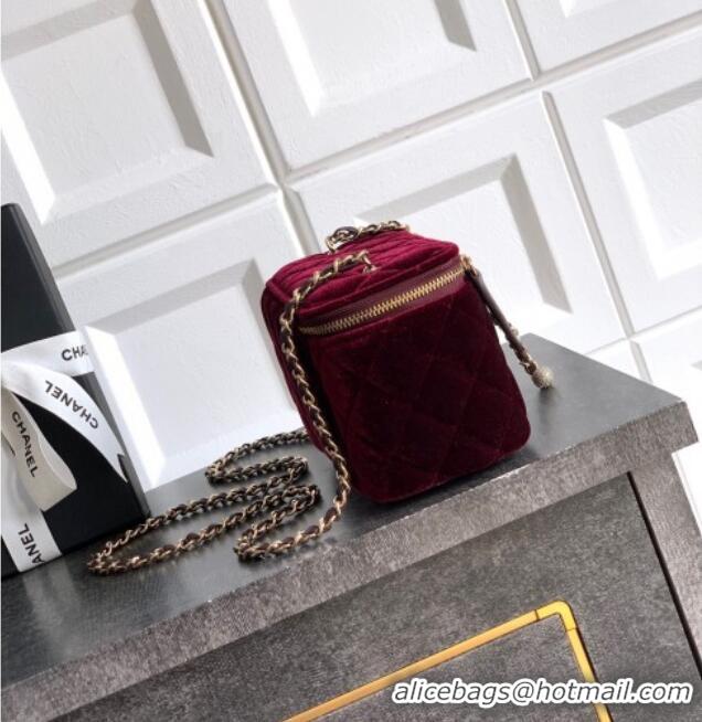 New Luxury Chanel Velvet Vanity Case with Chain and Strass Ball CH101007 Burgundy 2025
