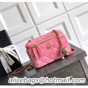 Buy Classic Chanel Velvet Vanity Case with Chain and Strass Ball CH101007 Pink 2025