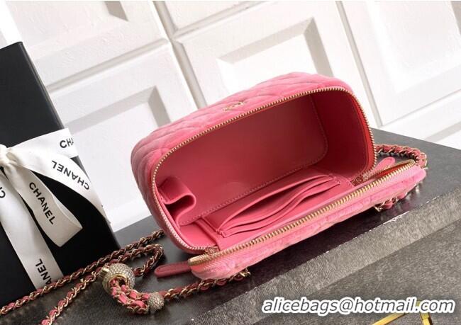 Buy Classic Chanel Velvet Vanity Case with Chain and Strass Ball CH101007 Pink 2025