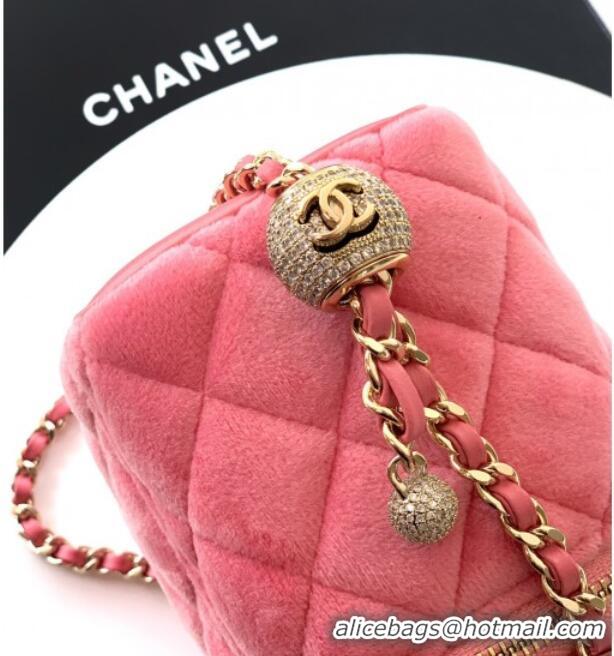 Buy Classic Chanel Velvet Vanity Case with Chain and Strass Ball CH101007 Pink 2025