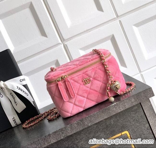Buy Classic Chanel Velvet Vanity Case with Chain and Strass Ball CH101007 Pink 2025