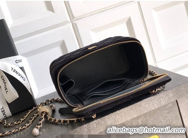 Buy Classic Chanel Velvet Vanity Case with Chain and Strass Ball CH101007 Black 2025