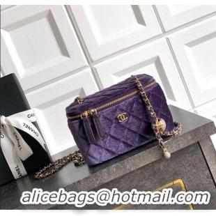 Most Popular Chanel Velvet Vanity Case with Chain and Strass Ball CH101007 Purple 2025